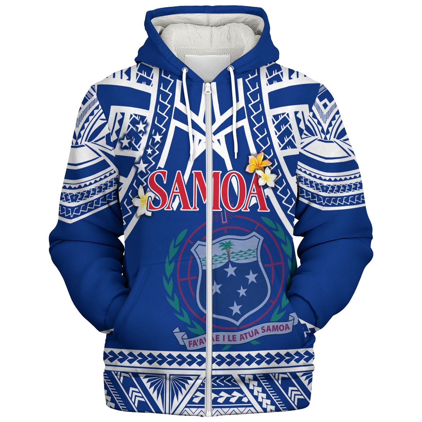 Samoa Custom Personalised Sherpa Hoodie Polynesian Plumeria Flowers Mix Tribal Patterns