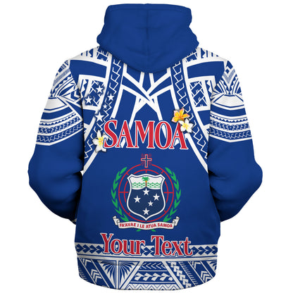 Samoa Custom Personalised Sherpa Hoodie Polynesian Plumeria Flowers Mix Tribal Patterns