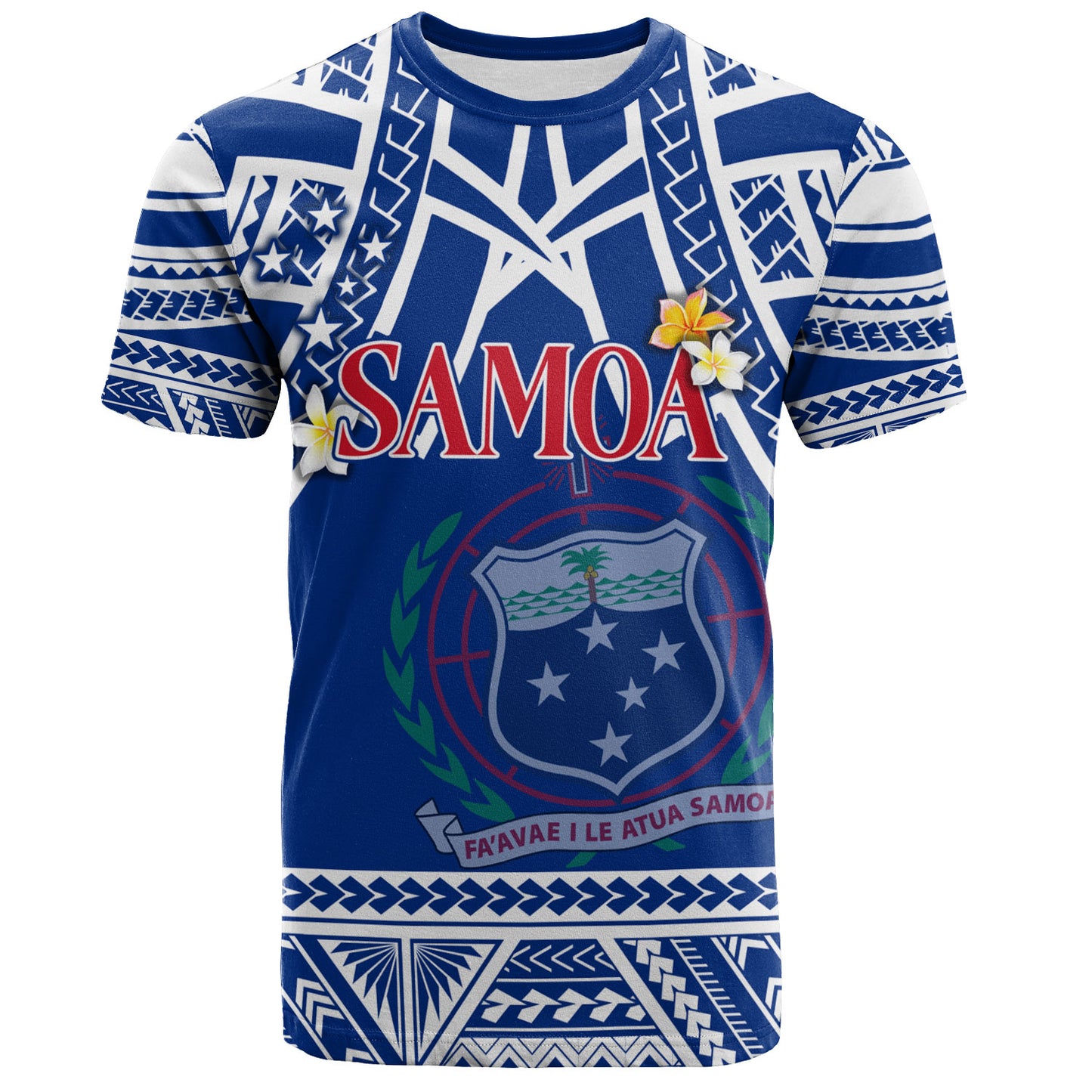 Samoa Custom Personalised T-Shirt Polynesian Plumeria Flowers Mix Tribal Patterns
