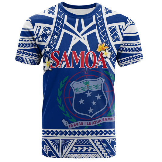 Samoa Custom Personalised T-Shirt Polynesian Plumeria Flowers Mix Tribal Patterns