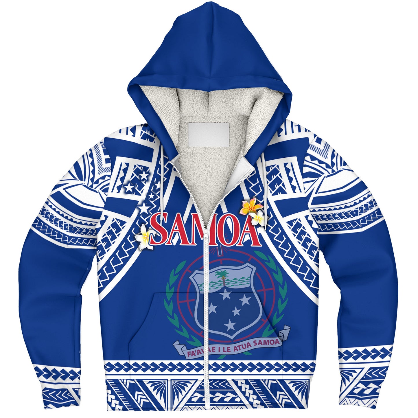 Samoa Custom Personalised Sherpa Hoodie Polynesian Plumeria Flowers Mix Tribal Patterns