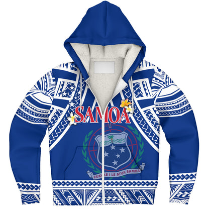 Samoa Custom Personalised Sherpa Hoodie Polynesian Plumeria Flowers Mix Tribal Patterns
