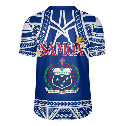 Samoa Custom Personalised Rugby Jersey Polynesian Plumeria Flowers Mix Tribal Patterns