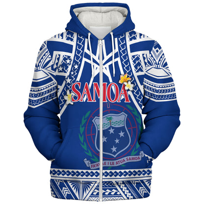 Samoa Custom Personalised Sherpa Hoodie Polynesian Plumeria Flowers Mix Tribal Patterns