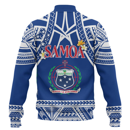 Samoa Custom Personalised Baseball Jacket Polynesian Plumeria Flowers Mix Tribal Patterns