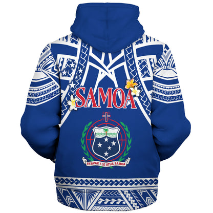 Samoa Custom Personalised Sherpa Hoodie Polynesian Plumeria Flowers Mix Tribal Patterns