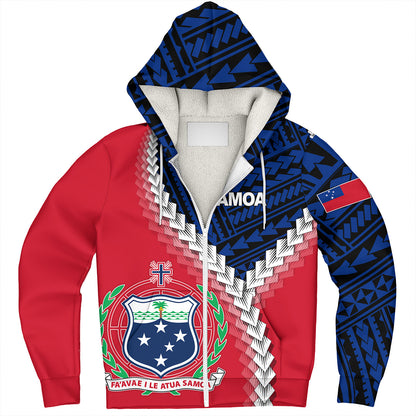 Samoa Sherpa Hoodie Samoa Coat Of Arms With Polynesian Tattoo Flag Style