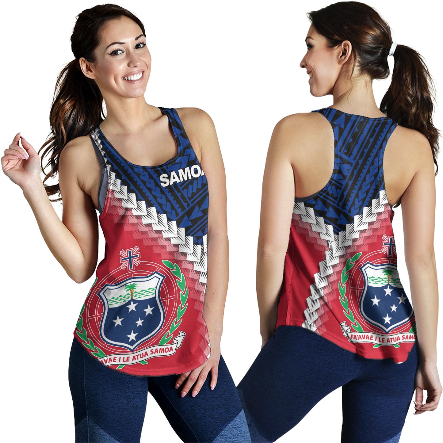 Samoa Women Tank Samoa Coat Of Arms With Polynesian Tattoo Flag Style
