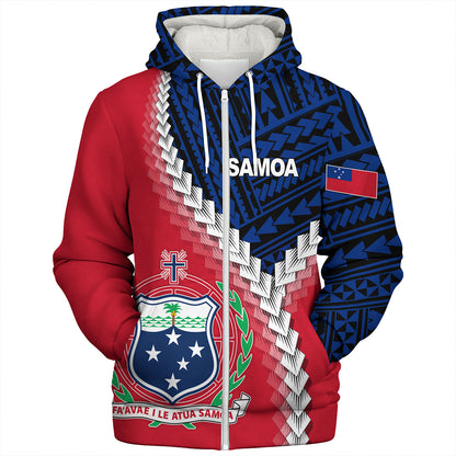 Samoa Sherpa Hoodie Samoa Coat Of Arms With Polynesian Tattoo Flag Style