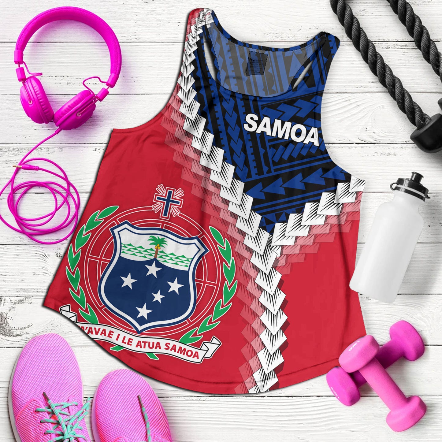 Samoa Women Tank Samoa Coat Of Arms With Polynesian Tattoo Flag Style