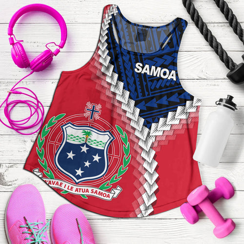 Samoa Women Tank Samoa Coat Of Arms With Polynesian Tattoo Flag Style