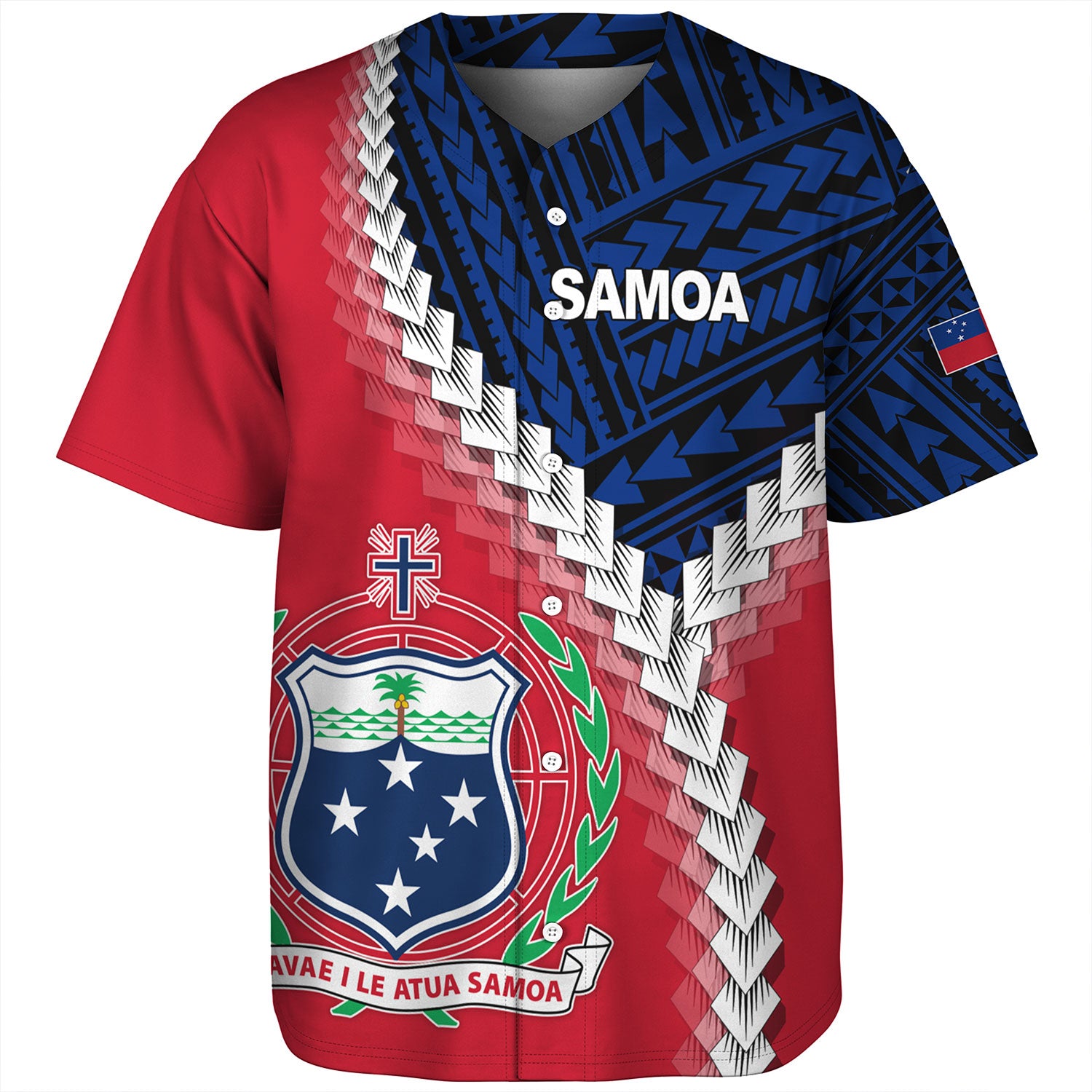 Samoa Baseball Shirt Samoa Coat Of Arms With Polynesian Tattoo Flag Style