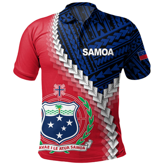 Samoa Polo Shirt - Samoa Coat Of Arms With Polynesian Tattoo Flag Style
