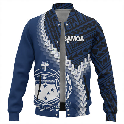 Samoa Baseball Jacket Samoa Coat Of Arms With Polynesian Tattoo Style