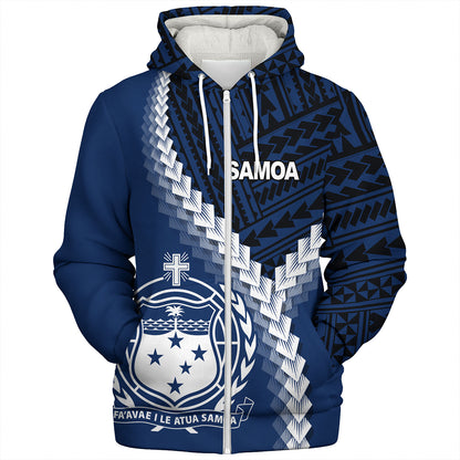Samoa Sherpa Hoodie Samoa Coat Of Arms With Polynesian Tattoo Style