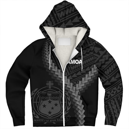 Samoa Sherpa Hoodie Samoa Coat Of Arms With Polynesian Tattoo Style