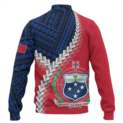Samoa Baseball Jacket Samoa Coat Of Arms With Polynesian Tattoo Flag Style