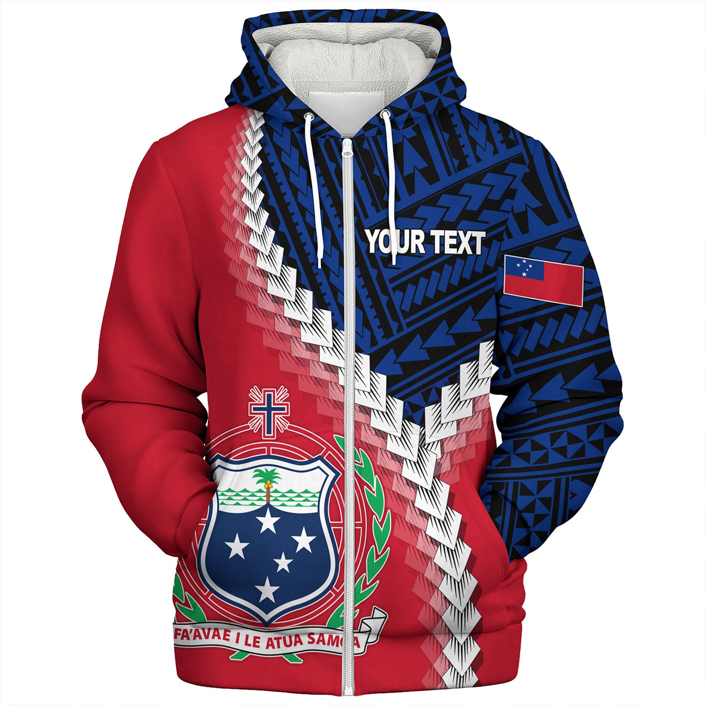 Samoa Sherpa Hoodie Samoa Coat Of Arms With Polynesian Tattoo Flag Style