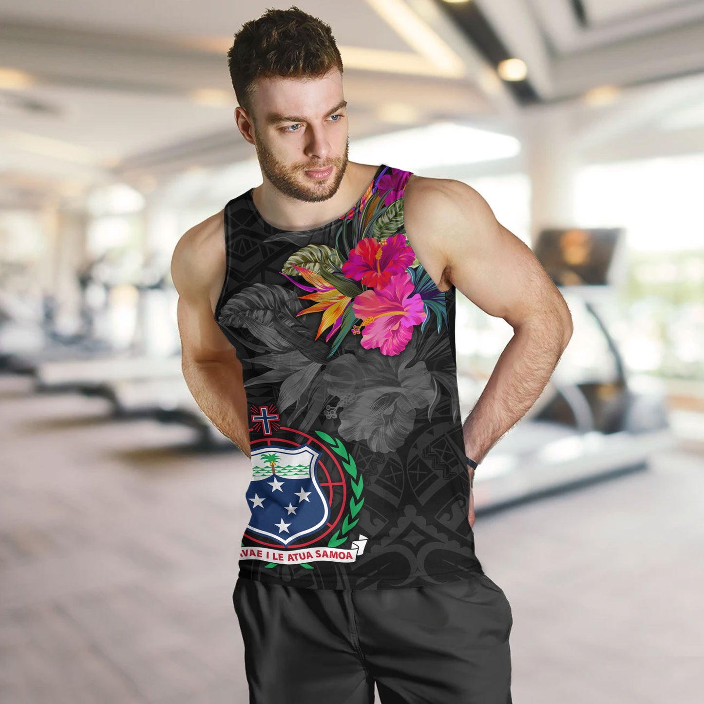 Samoa Tank Top Custom Samoa Coat Of Arms With Tropical Flowers Special