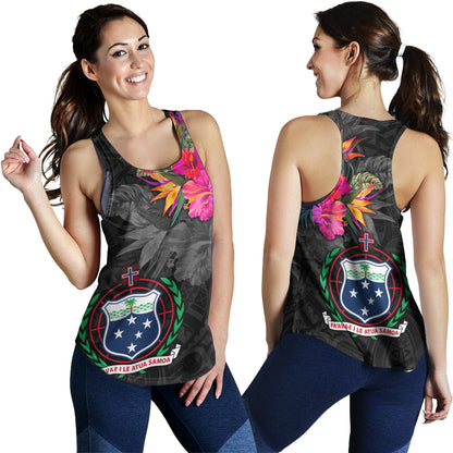 Samoa Women Tank Custom Samoa Coat Of Arms With Tropical Flowers Special