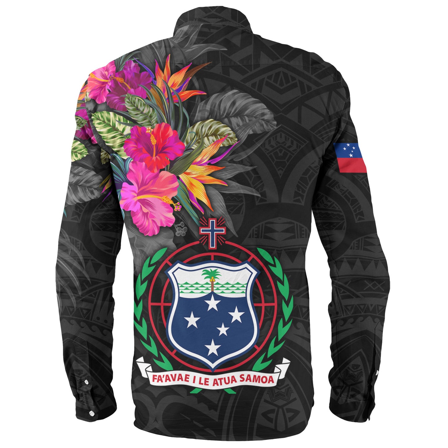 Samoa Long Sleeve Shirt Custom Samoa Coat Of Arms With Tropical Flowers Special
