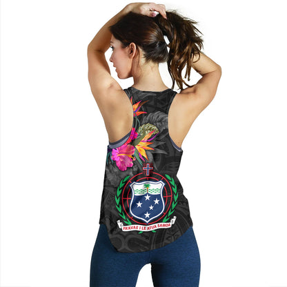 Samoa Women Tank Custom Samoa Coat Of Arms With Tropical Flowers Special