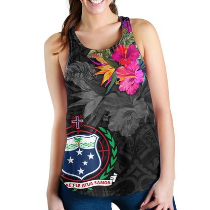 Samoa Women Tank Custom Samoa Coat Of Arms With Tropical Flowers Special