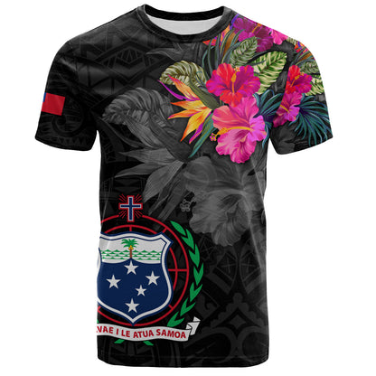 Samoa T-Shirt Custom Samoa Coat Of Arms With Tropical Flowers Special