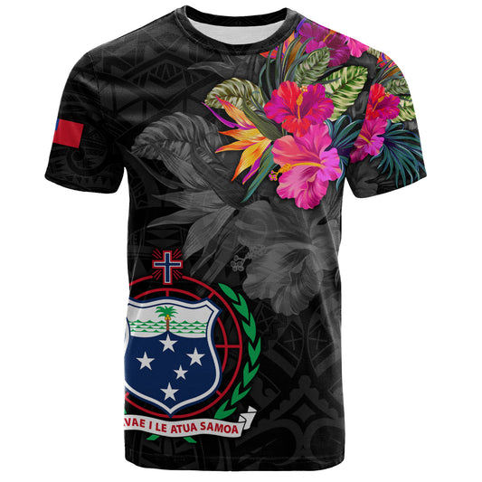 Samoa T-Shirt Custom Samoa Coat Of Arms With Tropical Flowers Special