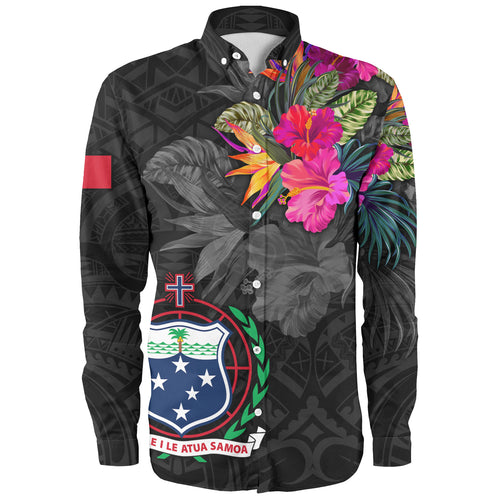 Samoa Long Sleeve Shirt Custom Samoa Coat Of Arms With Tropical Flowers Special