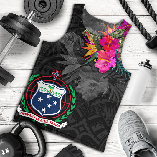 Samoa Tank Top Custom Samoa Coat Of Arms With Tropical Flowers Special