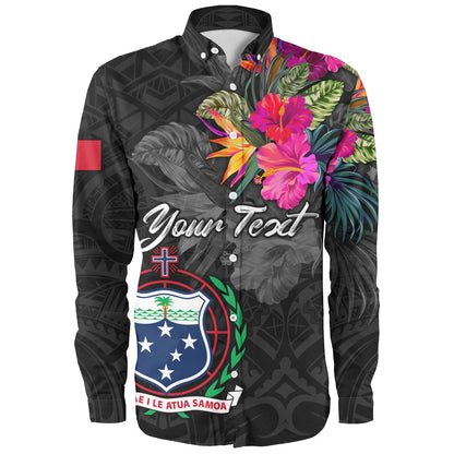 Samoa Long Sleeve Shirt Custom Samoa Coat Of Arms With Tropical Flowers Special