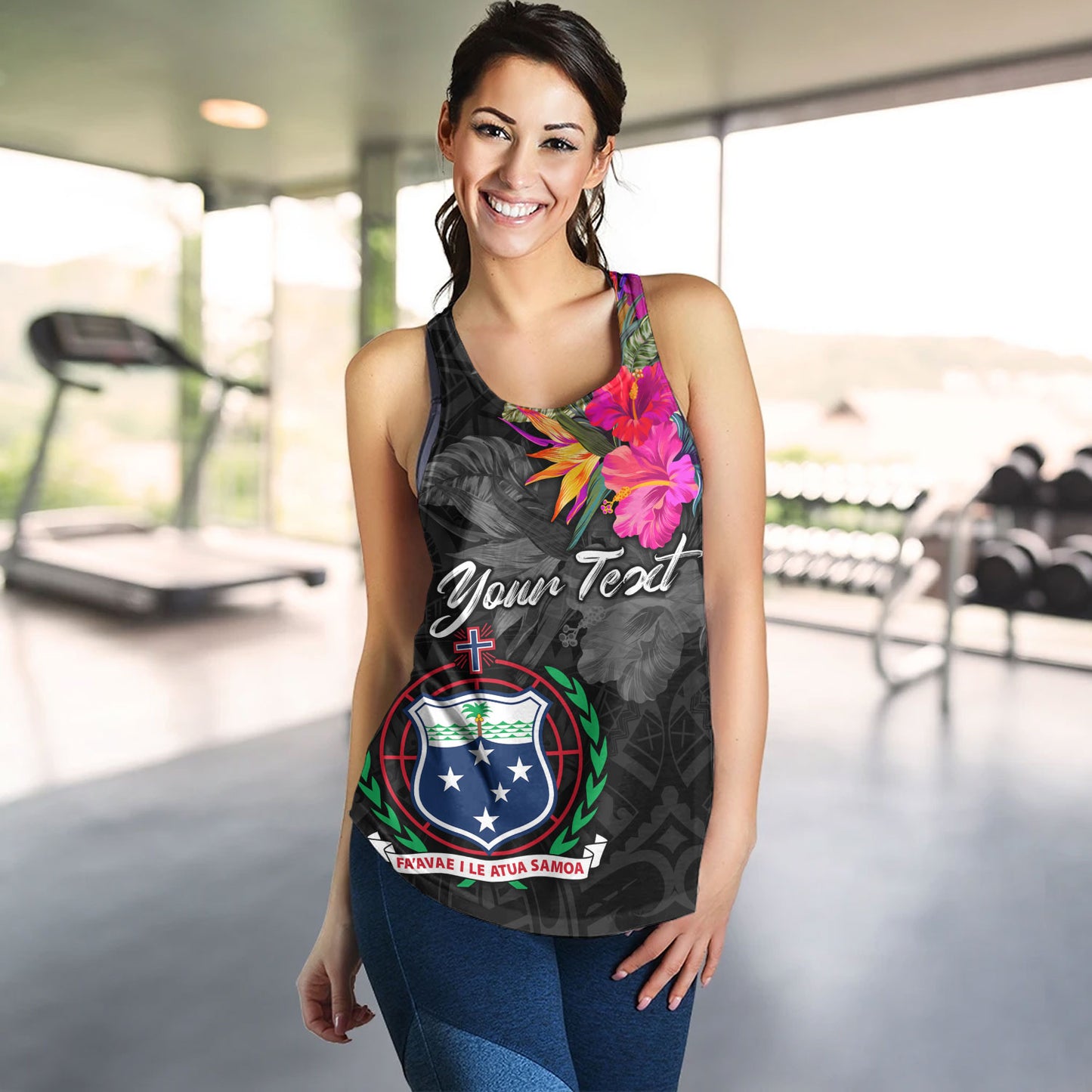 Samoa Women Tank Custom Samoa Coat Of Arms With Tropical Flowers Special