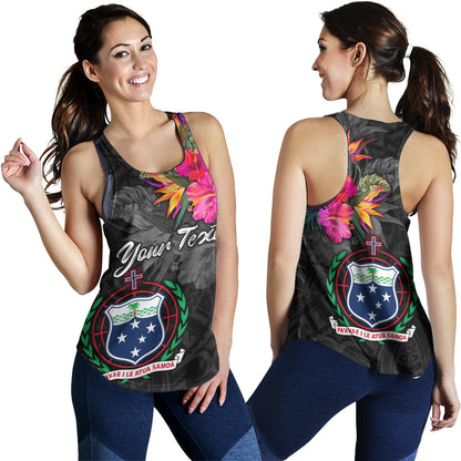 Samoa Women Tank Custom Samoa Coat Of Arms With Tropical Flowers Special