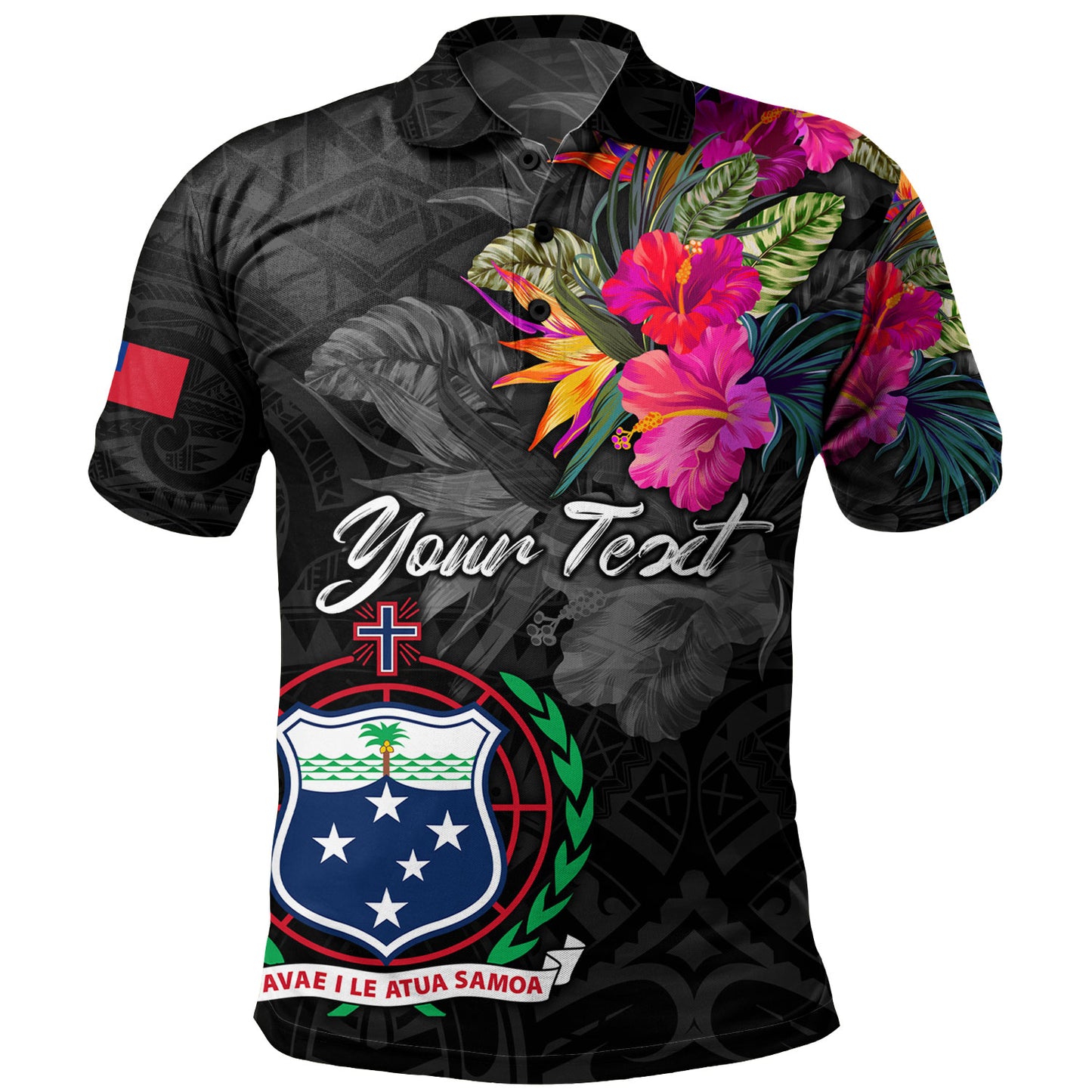 Samoa Polo Shirt Custom Samoa Coat Of Arms With Tropical Flowers Special
