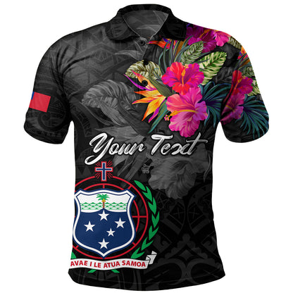 Samoa Polo Shirt Custom Samoa Coat Of Arms With Tropical Flowers Special