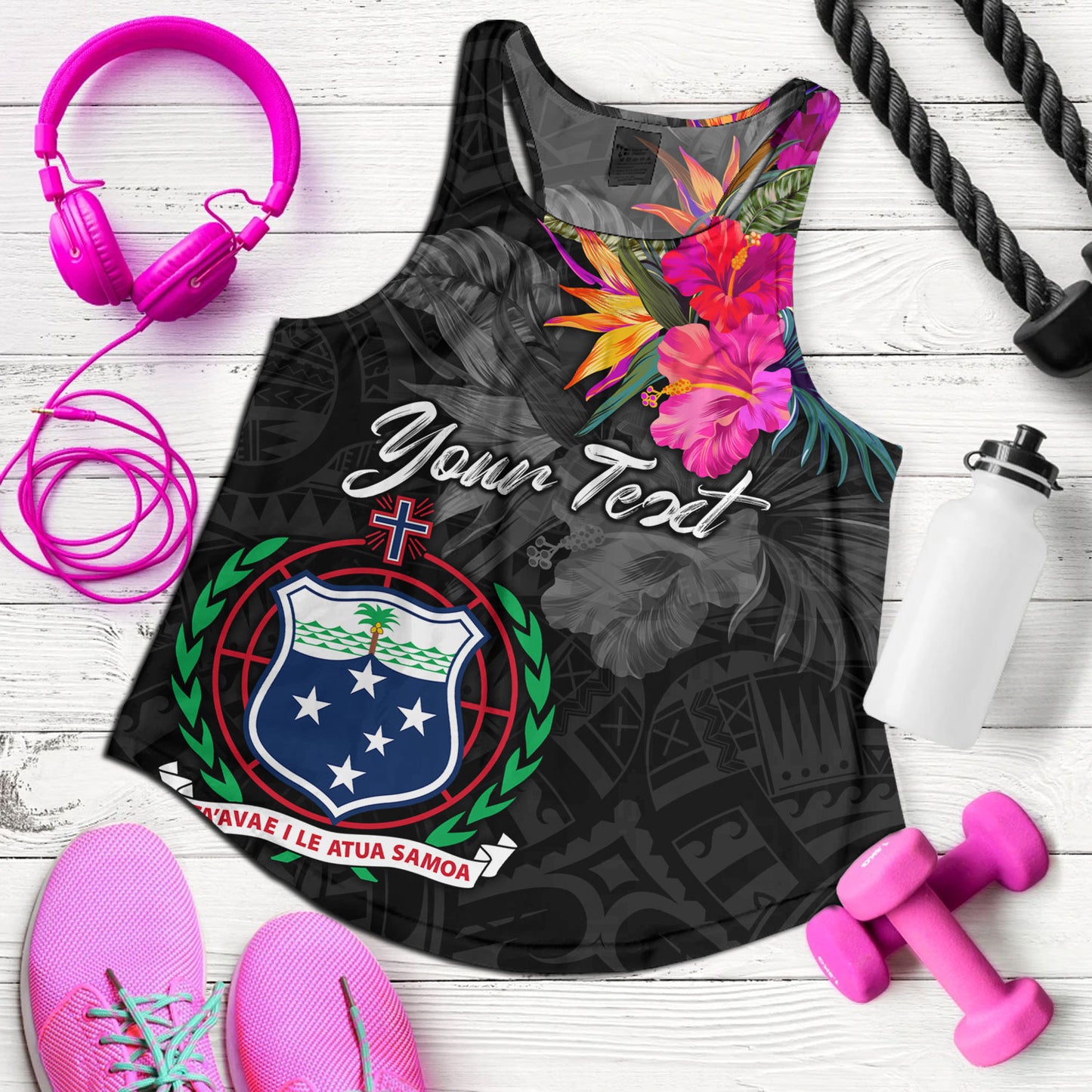 Samoa Women Tank Custom Samoa Coat Of Arms With Tropical Flowers Special