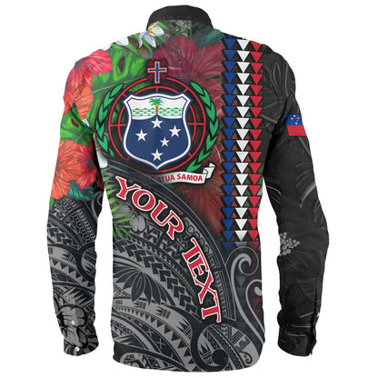 Samoa Custom Personalised Long Sleeve Shirt Samoa Seal Hibiscus And Plumeria With Palm Branches Vintage Style