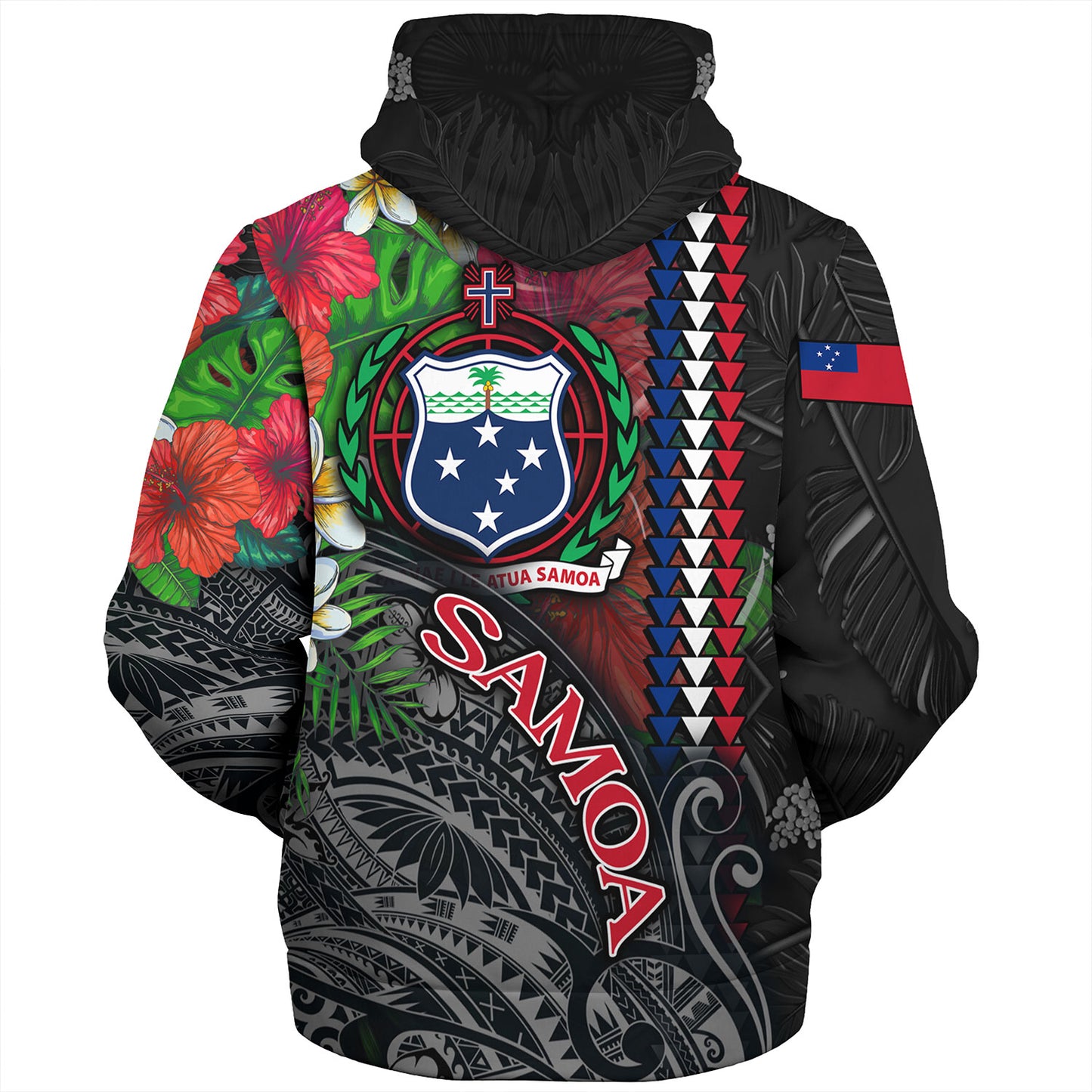 Samoa Custom Personalised Sherpa Hoodie Samoa Seal Hibiscus And Plumeria With Palm Branches Vintage Style