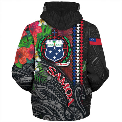 Samoa Custom Personalised Sherpa Hoodie Samoa Seal Hibiscus And Plumeria With Palm Branches Vintage Style