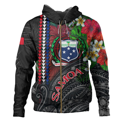 Samoa Custom Personalised Hoodie Samoa Seal Hibiscus And Plumeria With Palm Branches Vintage Style