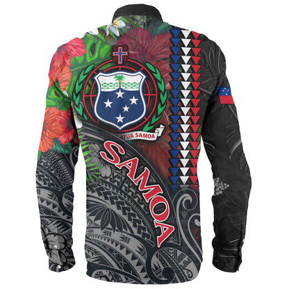 Samoa Custom Personalised Long Sleeve Shirt Samoa Seal Hibiscus And Plumeria With Palm Branches Vintage Style