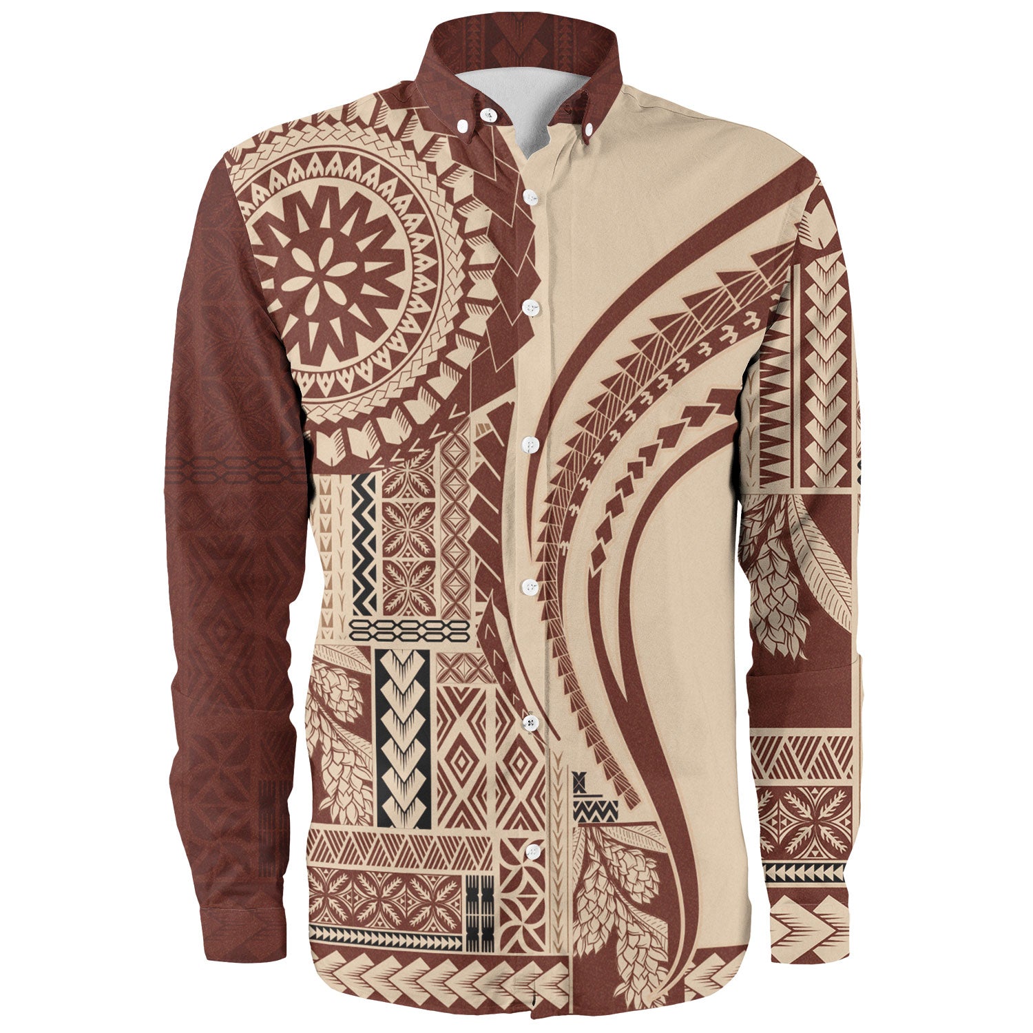 Samoa Long Sleeve Shirt Samoan Siapo Brown Design