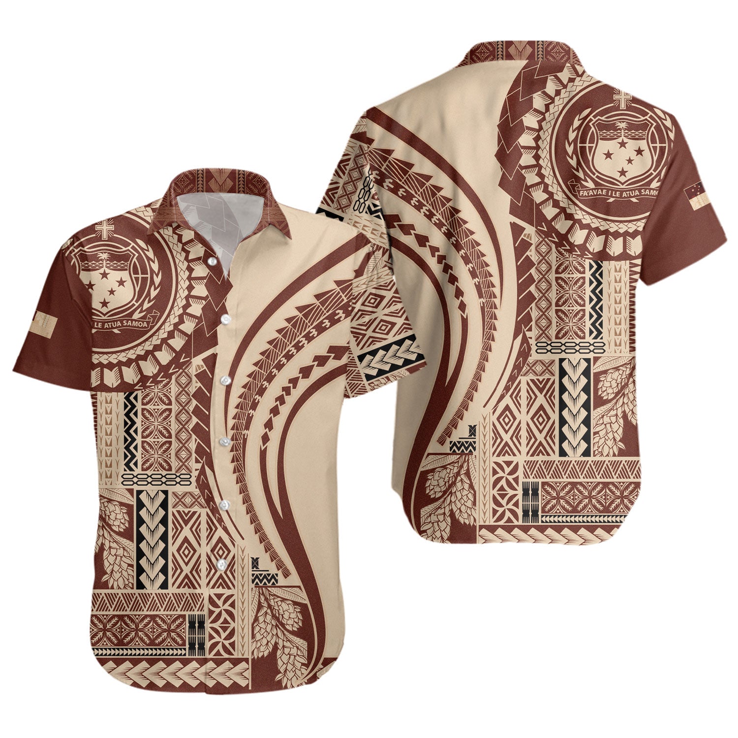 Samoa Short Sleeve Shirt Seal Samoan Siapo Brown Design