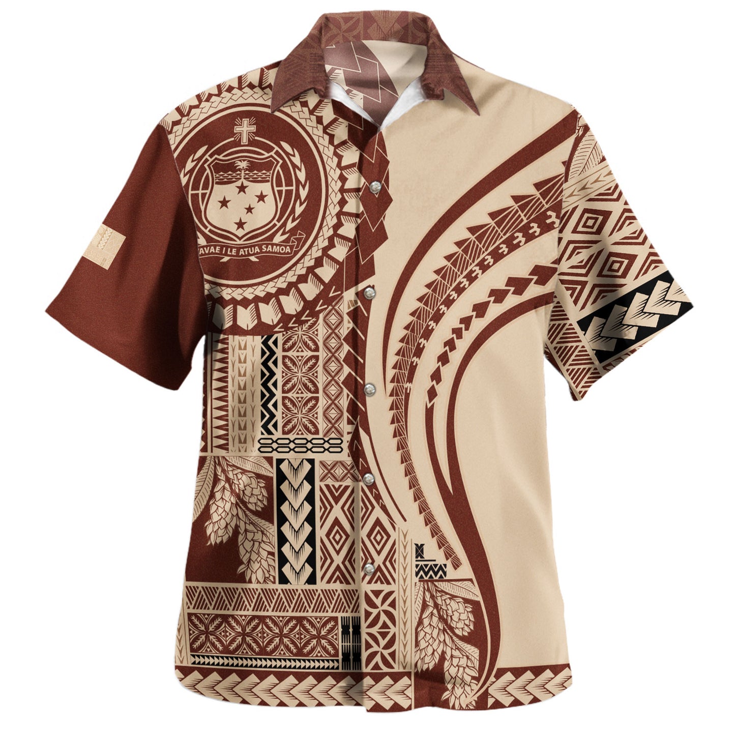 Samoa Hawaiian Shirt Seal Samoan Siapo Brown Design