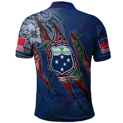 Samoa Polo Shirt Custom Samoan Blood Inside Me Polynesian Sleeve Tattoo Tropical Blue