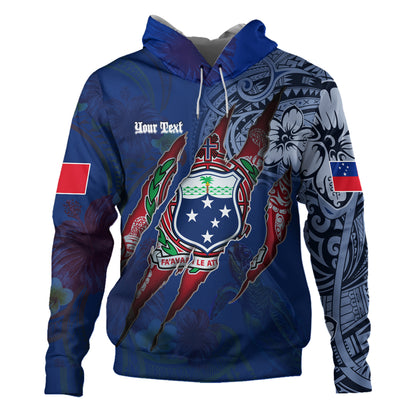 Samoa Hoodie Custom Samoan Blood Inside Me Polynesian Sleeve Tattoo Tropical Blue