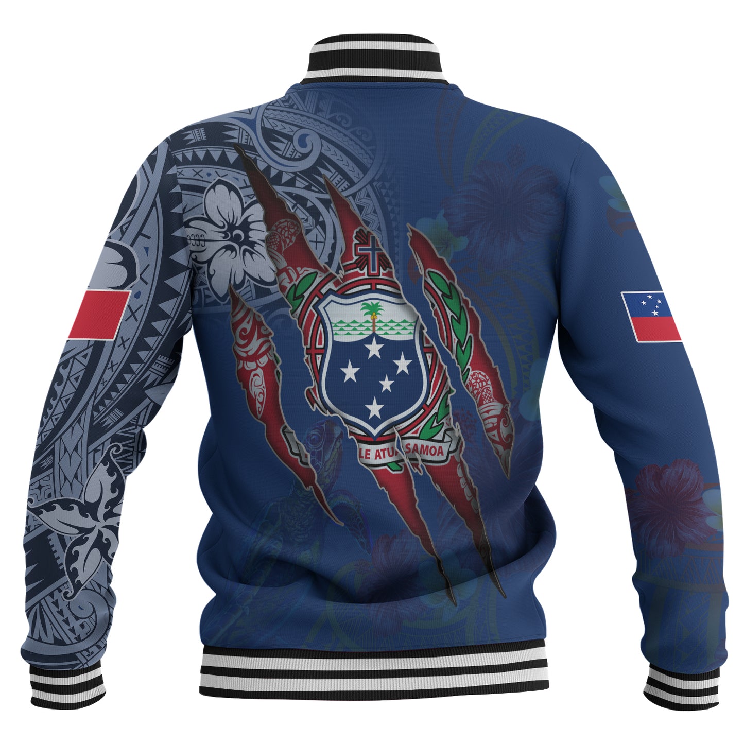 Samoa Baseball Jacket Custom Samoan Blood Inside Me Polynesian Sleeve Tattoo Tropical Blue
