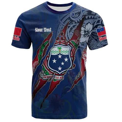 Samoa T-Shirt Custom Samoan Blood Inside Me Polynesian Sleeve Tattoo Tropical Blue