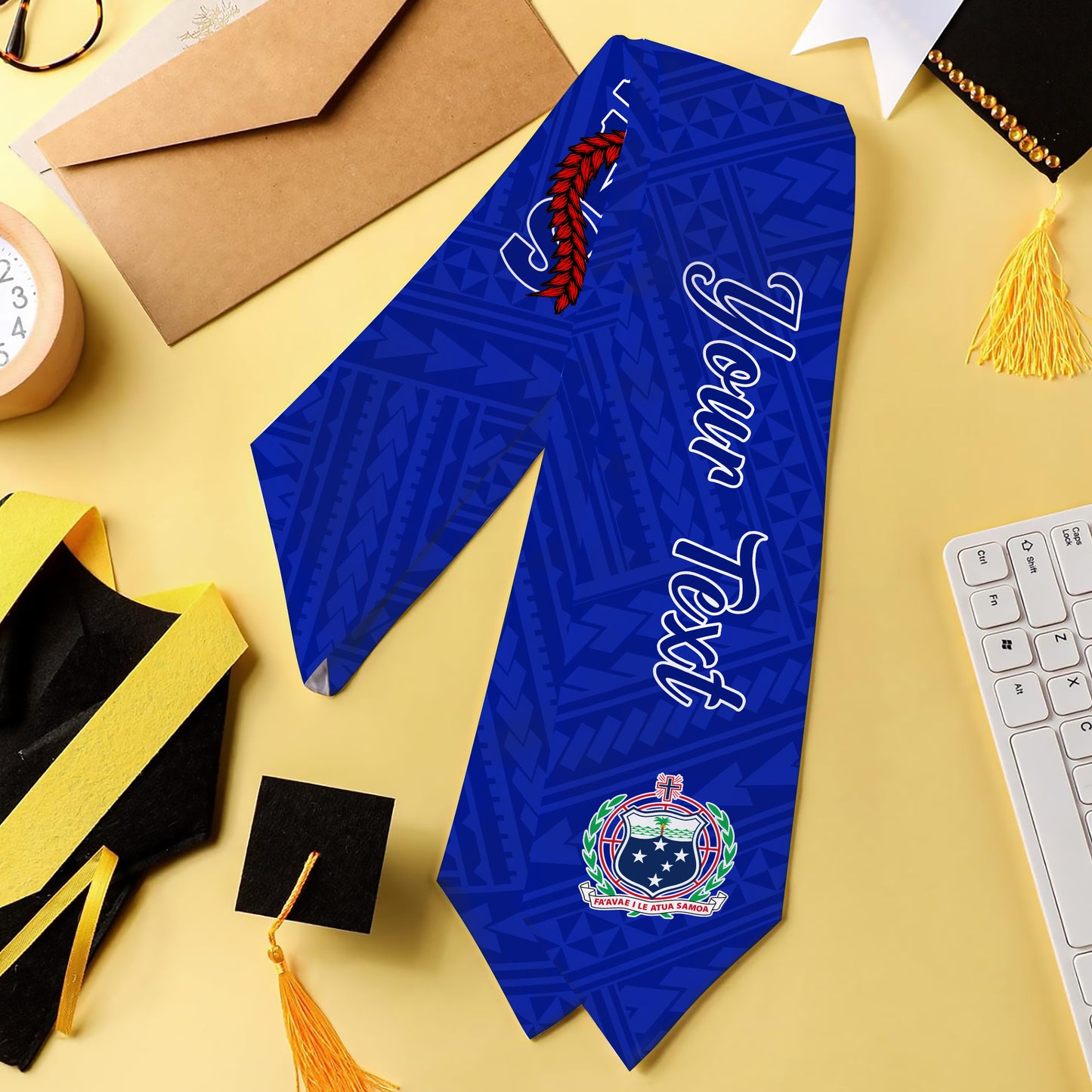 Samoa Graduation Stole Custom Floral Ulafala Lei Style Blue